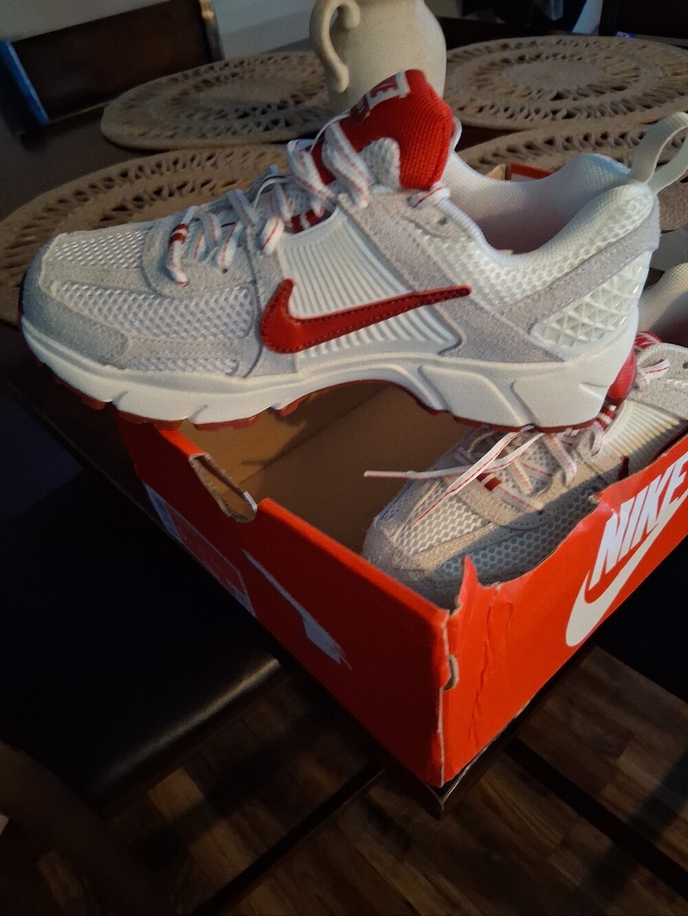 Nike Kids' White & Red Mesh Athletic Shoes